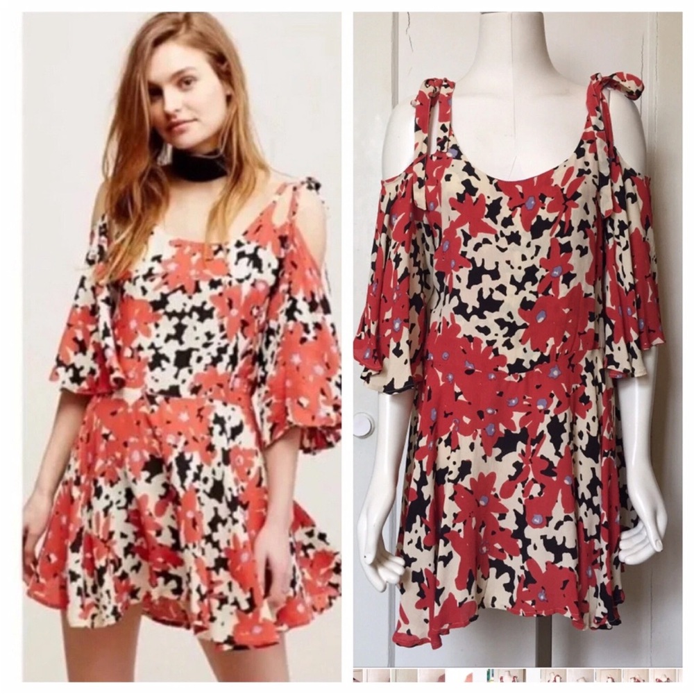Free People FP ONE Lucina floral cold shoulder mini dress rayon size M